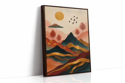 Golden Sun Over Mountains Vibrant Landscape Print