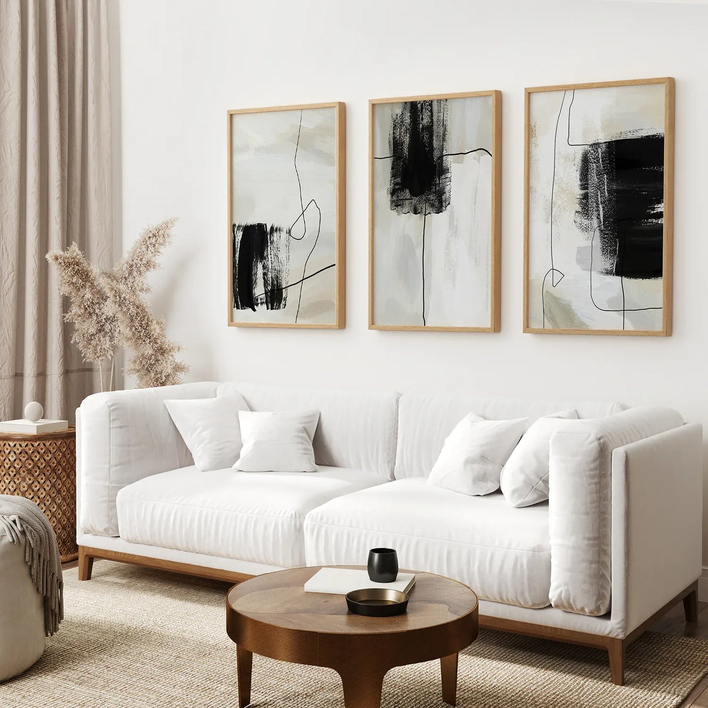 Simple Abstract Wall Art Set of 3, Japandi Beige Decor