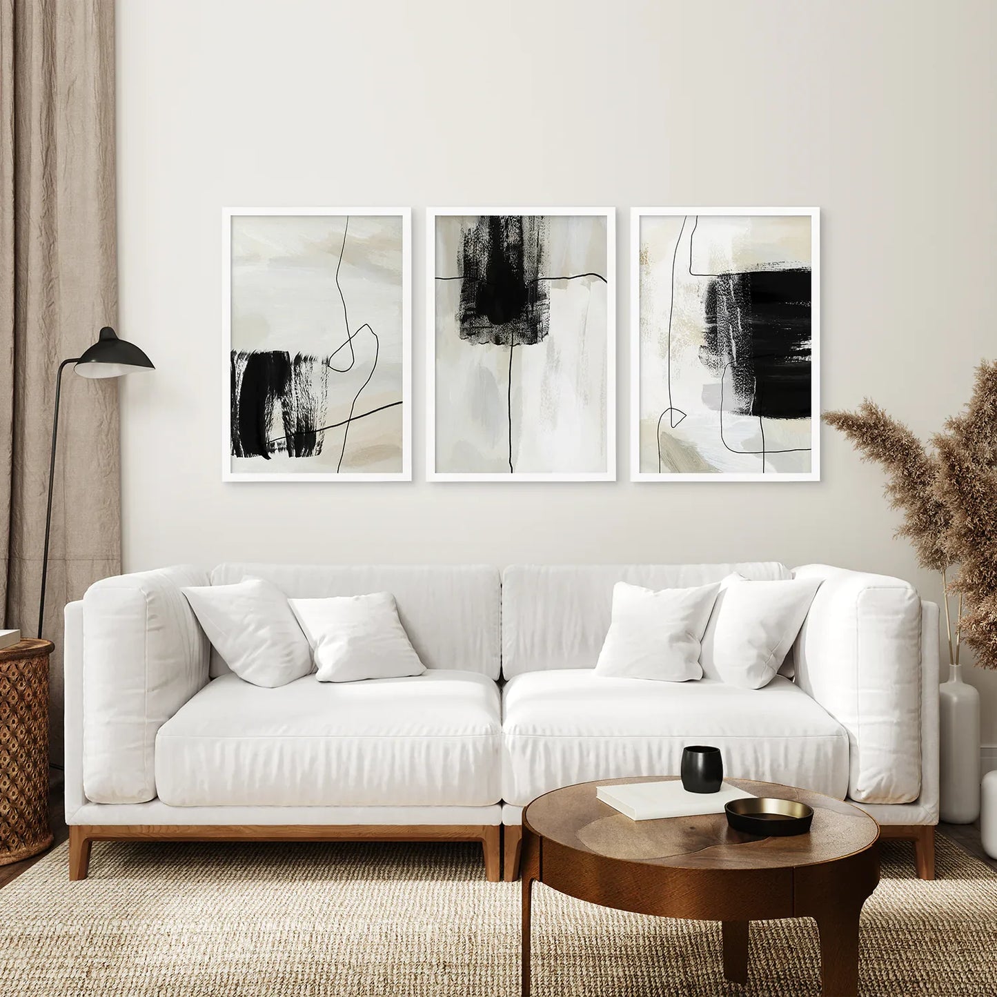 Simple Abstract Wall Art Set of 3, Japandi Beige Decor