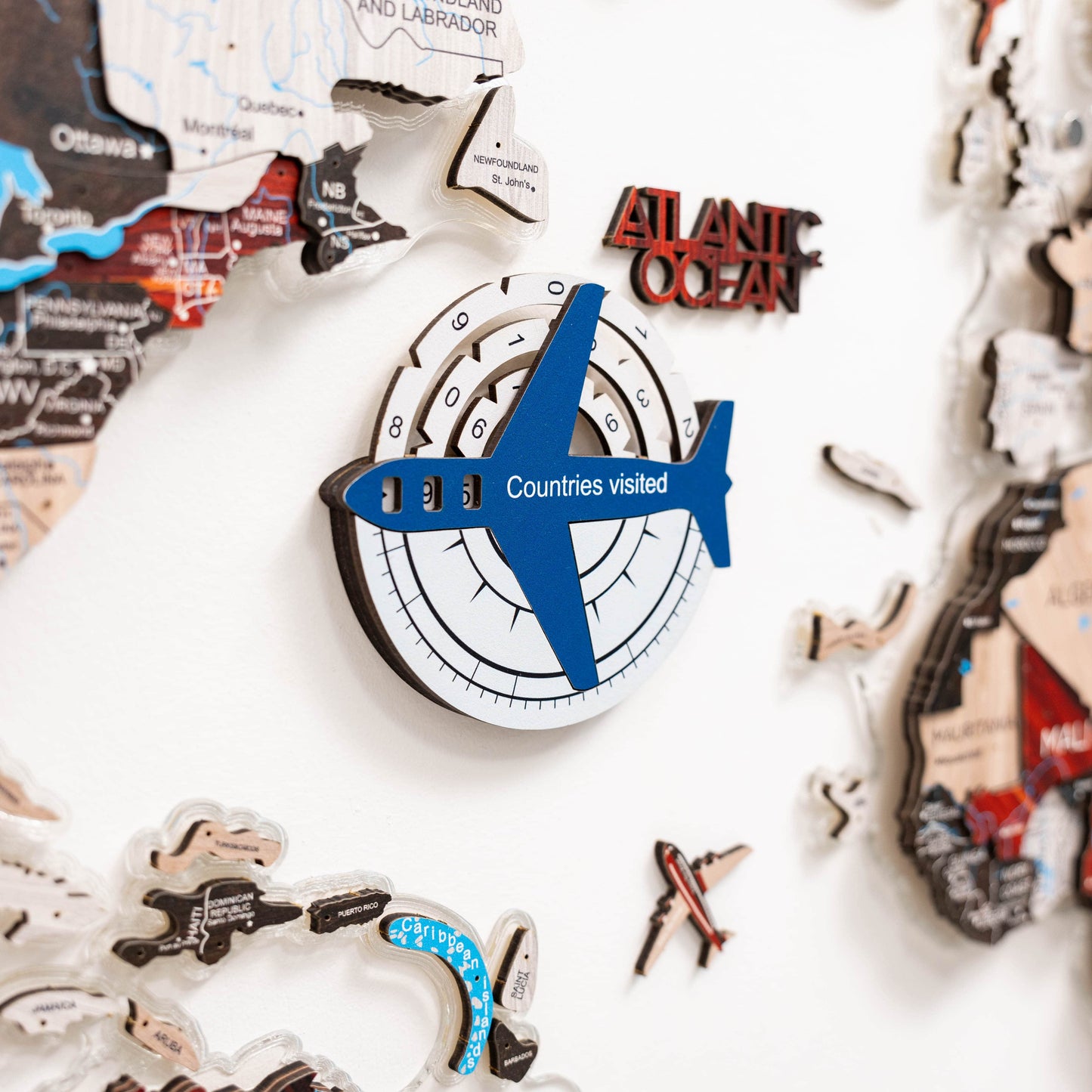 Wooden World Map Wall Art - Aqua