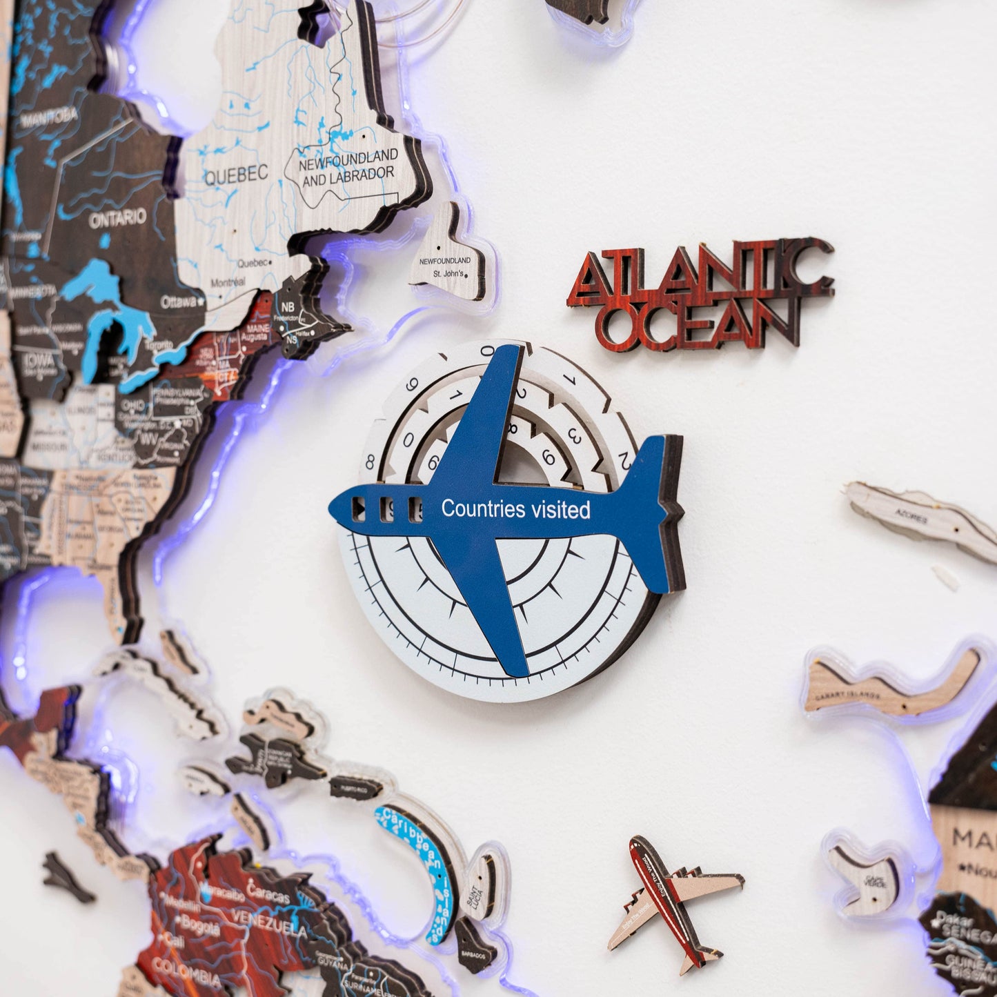 Wooden World Map Wall Art - Aqua