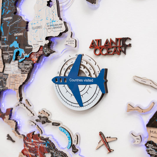 Wooden World Map Wall Art - Aqua