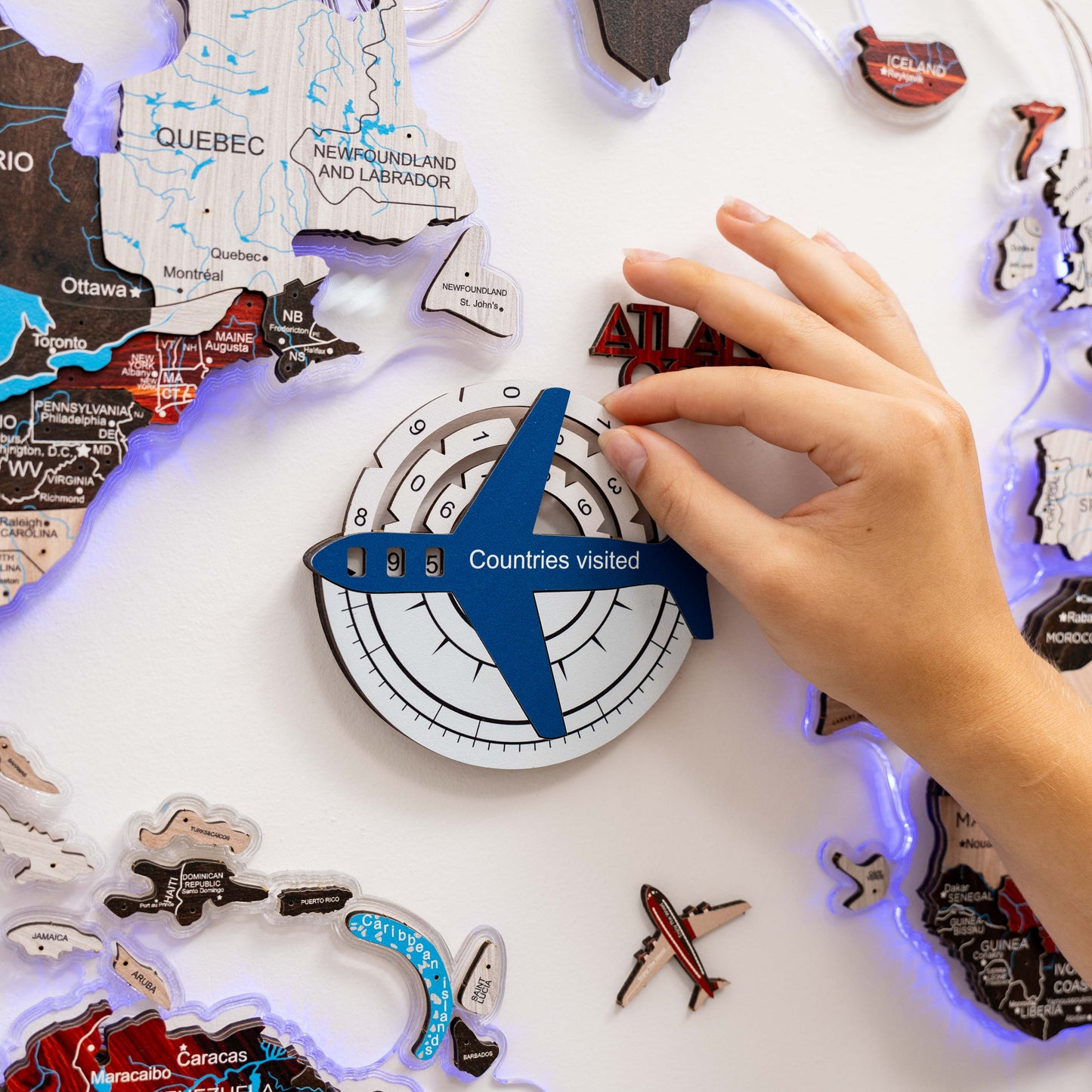 Wooden World Map Wall Art - Aqua