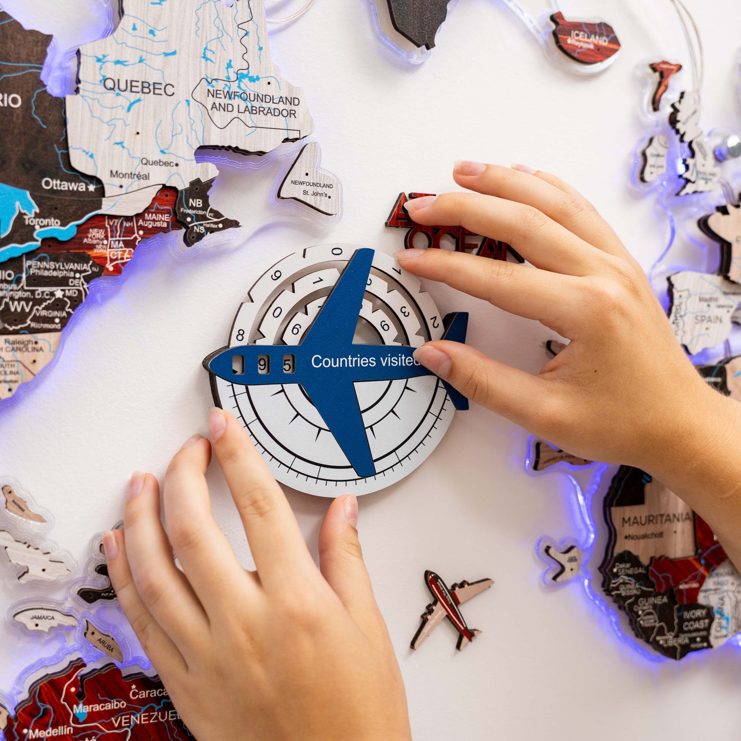 Wooden World Map Wall Art - Aqua