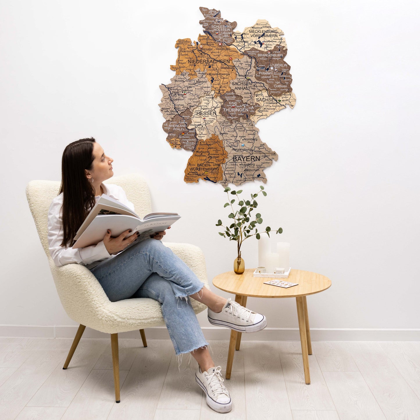 3D wooden Germany map wall art in Multicolor palette