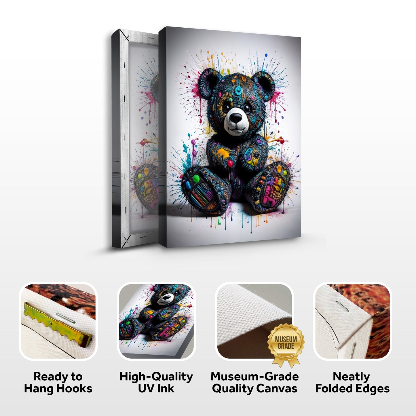Pop Teddy Bear Colorful Canvas Wall Art