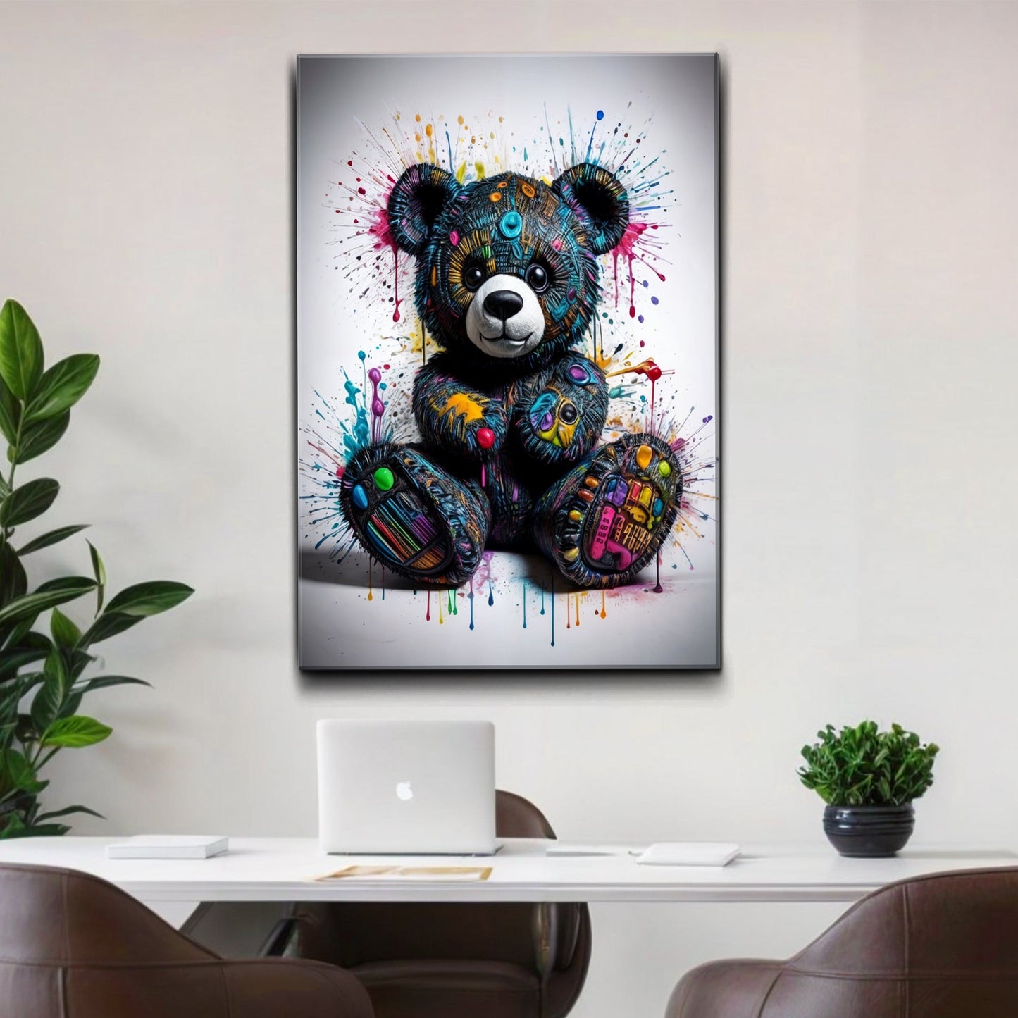 Pop teddy bear colorful canvas wall art with vibrant joyful colors for kids rooms