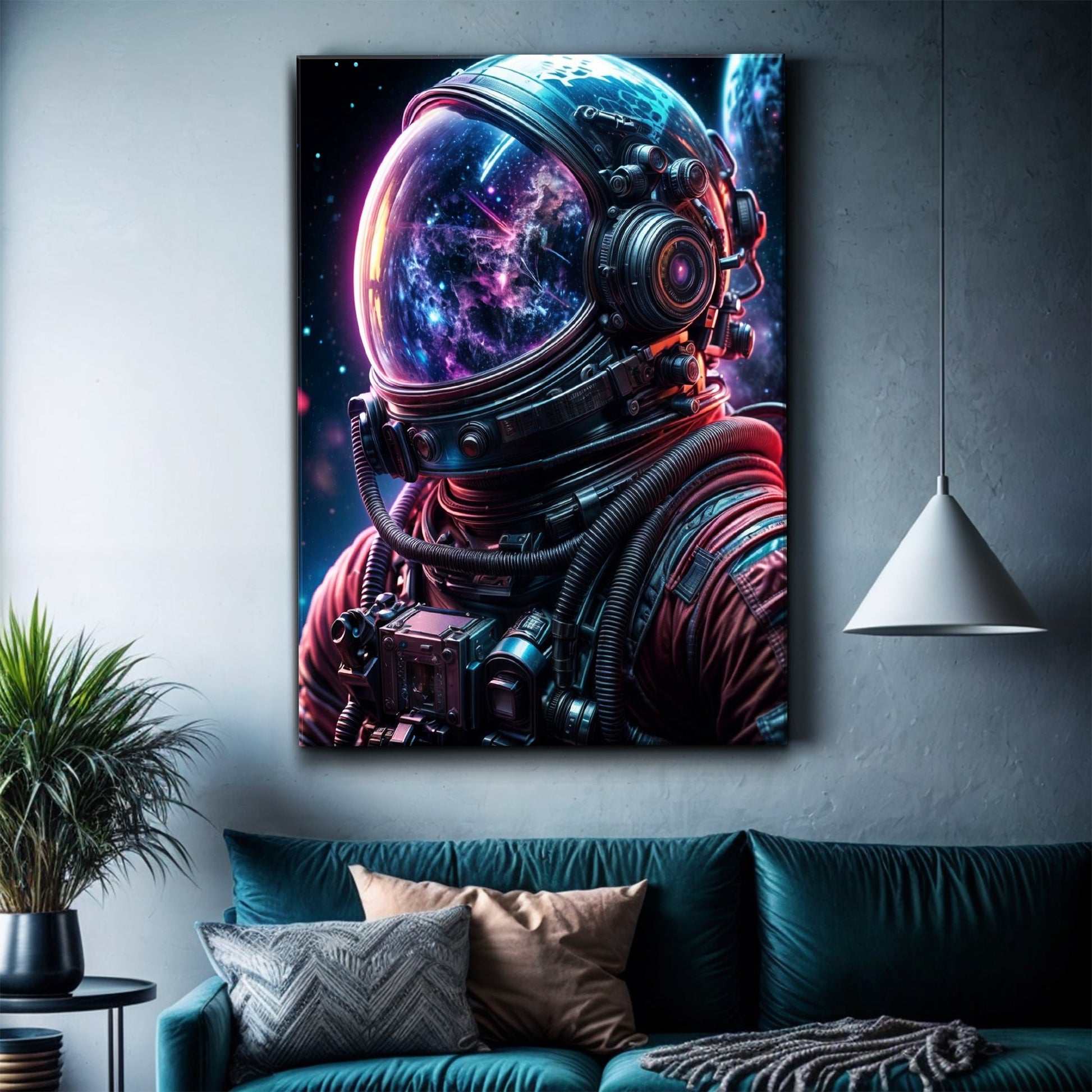 Astronaut glow space canvas wall art with cosmic colors and space exploration imagery