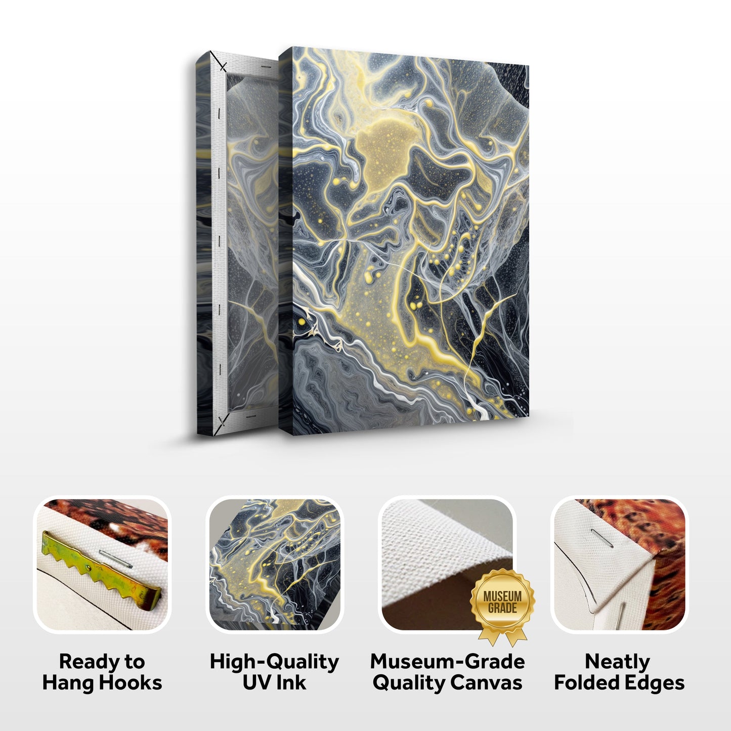 Golden Flow Abstract Canvas Wall Art - Modern Swirl Print