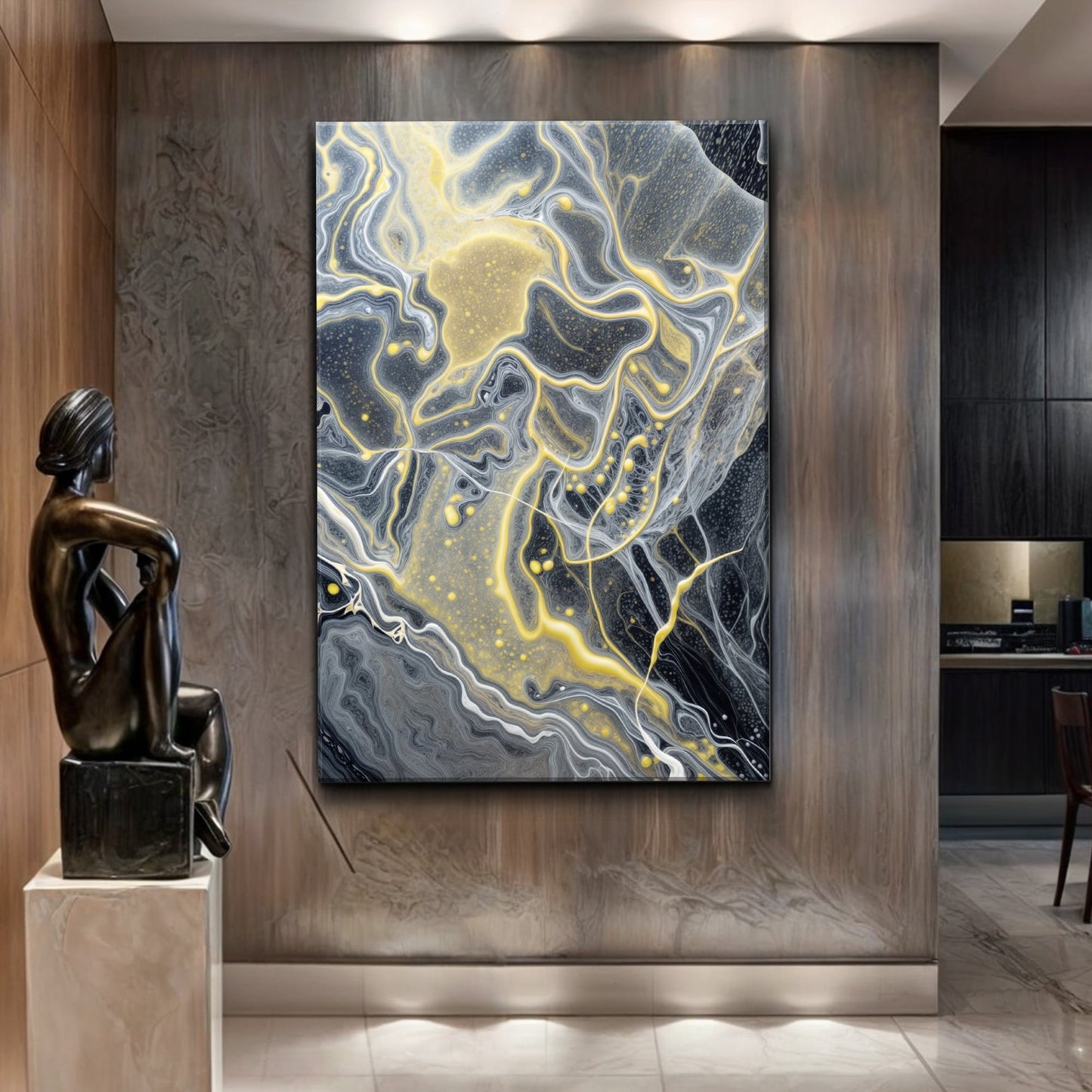 Golden Flow Abstract Canvas Wall Art - Modern Swirl Print