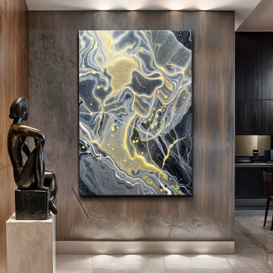 Golden Flow Abstract Canvas Wall Art - Modern Swirl Print