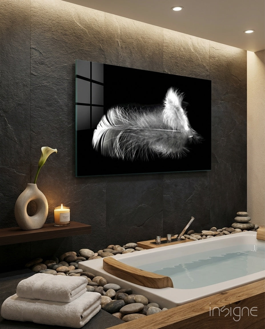 White feather glass wall art fine-art still-life photo