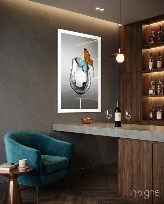 Goblet butterfly glass wall art surreal still life