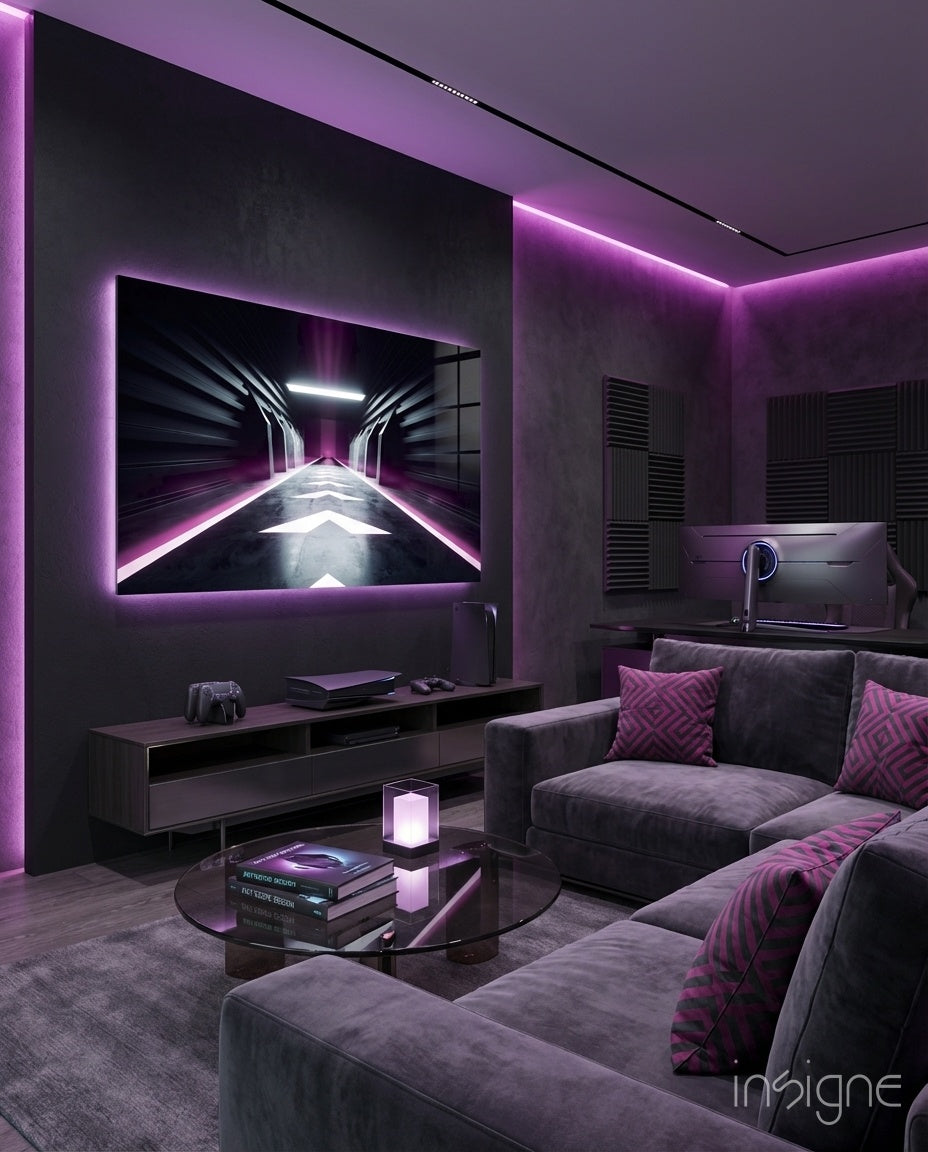 Neon tunnel corridor glass wall art