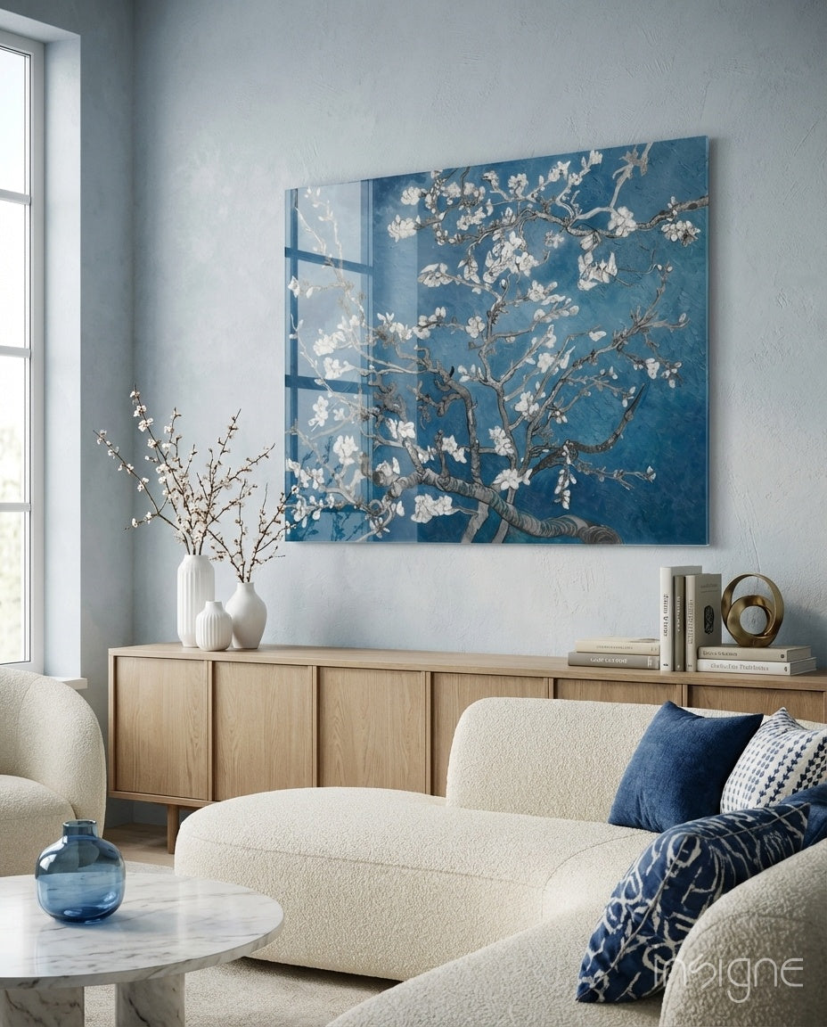 Van Gogh Almond Blossom Cobalt Glass Wall Art