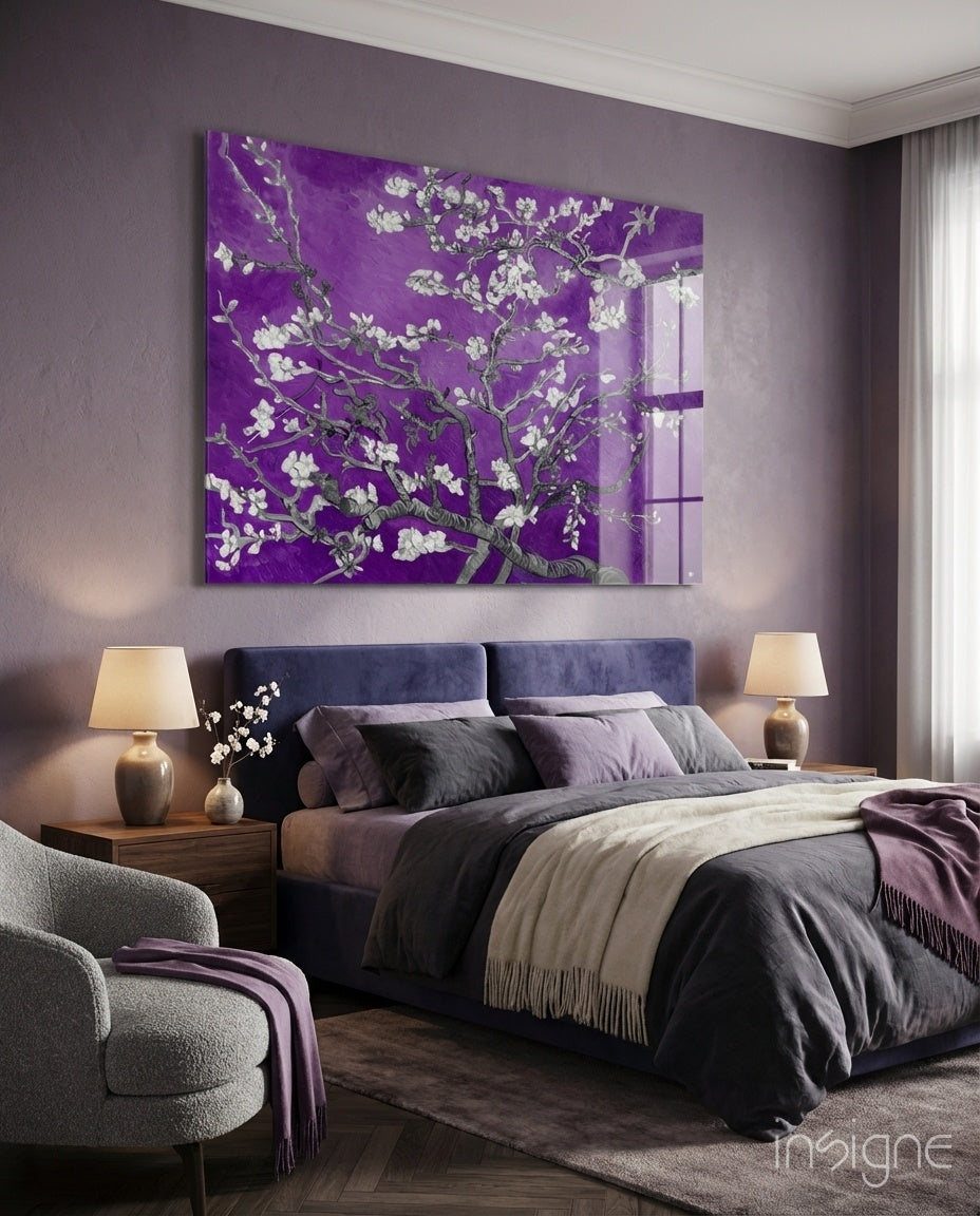 Van Gogh Almond Blossom Violet Glass Wall Art
