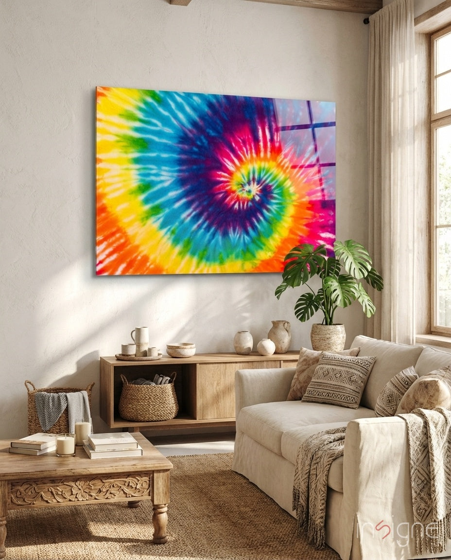 Rainbow mosaic tie-dye glass wall art