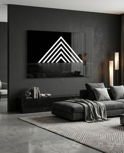 Glowing chevron pyramid glass wall art geometric design