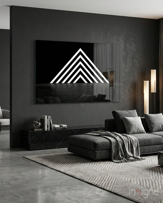 Glowing chevron pyramid glass wall art geometric design