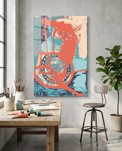 Abstract Colors glass wall art coral cyclist pop design