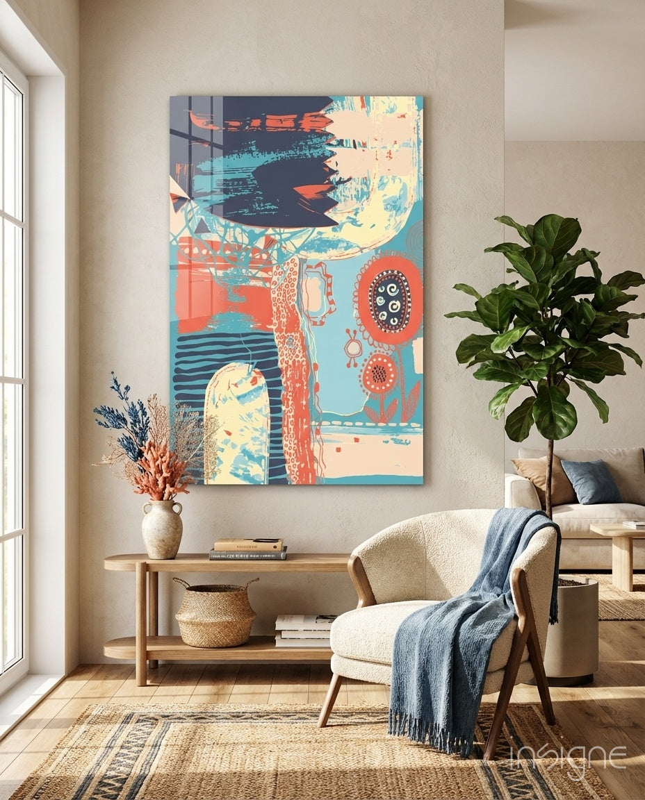 Abstract Colors glass wall art Memphis pattern design