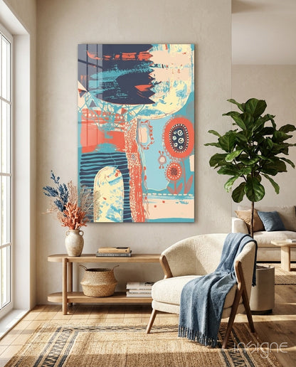 Abstract Colors glass wall art Memphis pattern design
