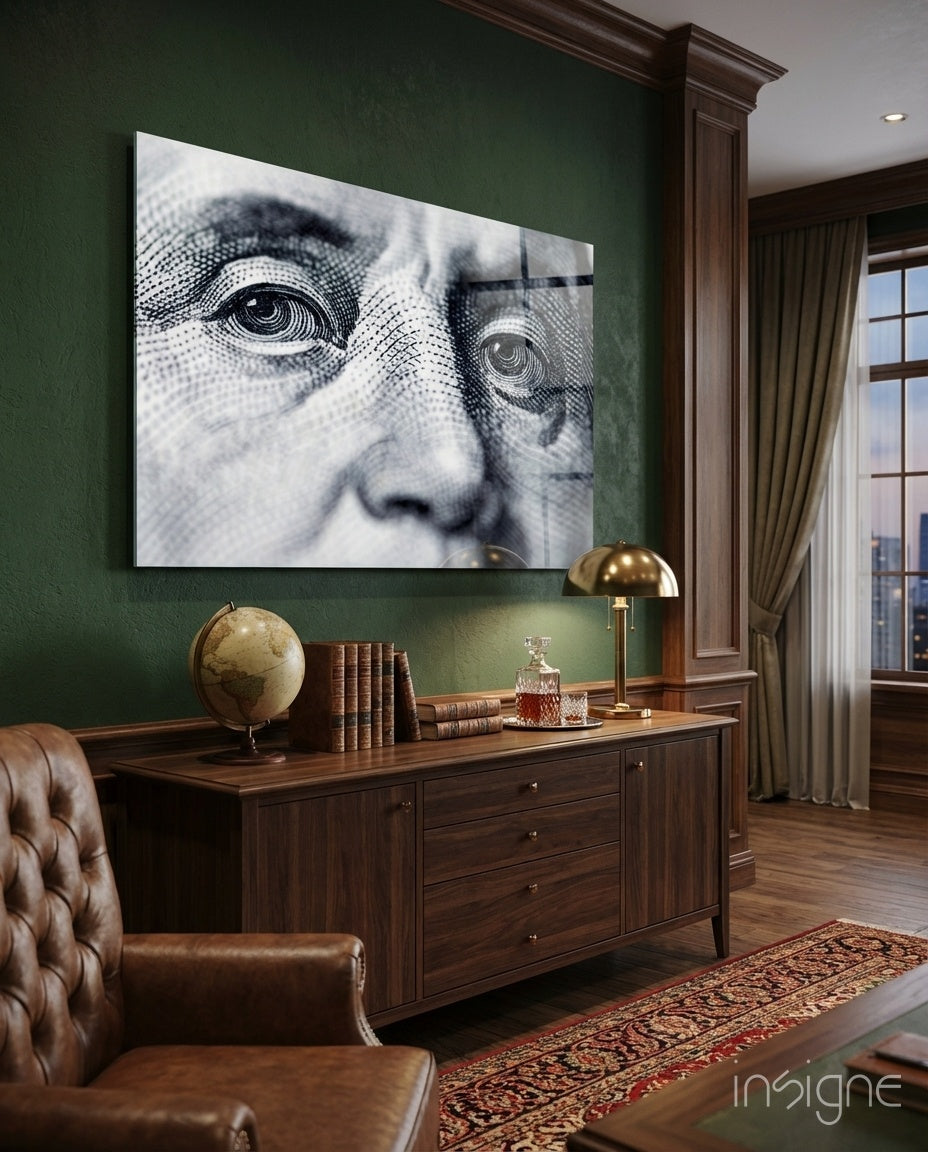 Benjamin Franklin glass wall art halftone portrait