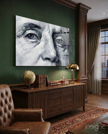 Benjamin Franklin glass wall art halftone portrait
