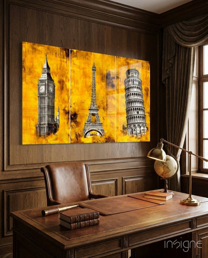 Three towers glass wall art