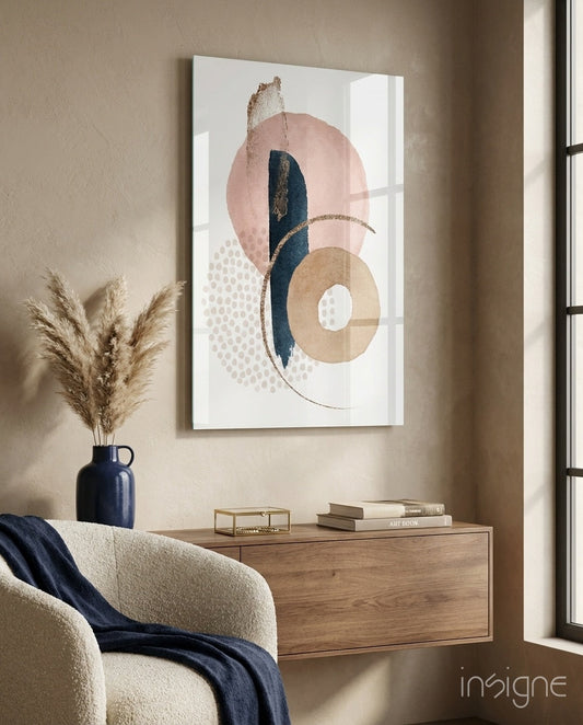 Blush navy boho abstract glass wall art