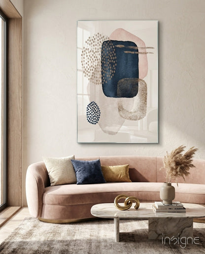 Navy blush boho cluster glass wall art