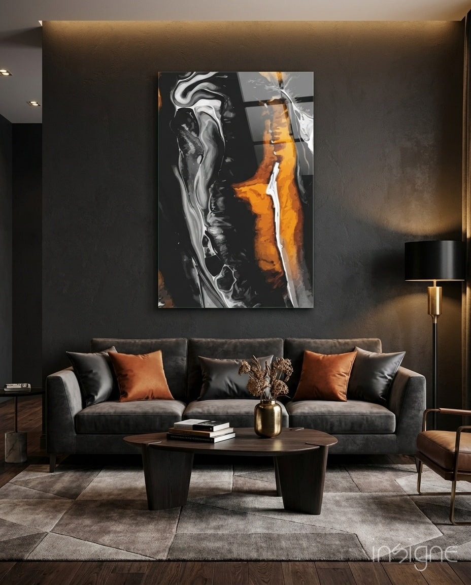 Bronze Ribbon Alcohol Ink Glass Wall Art in amber and bronze tones