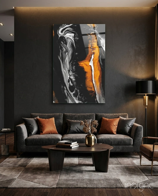 Bronze Ribbon Alcohol Ink Glass Wall Art in amber and bronze tones