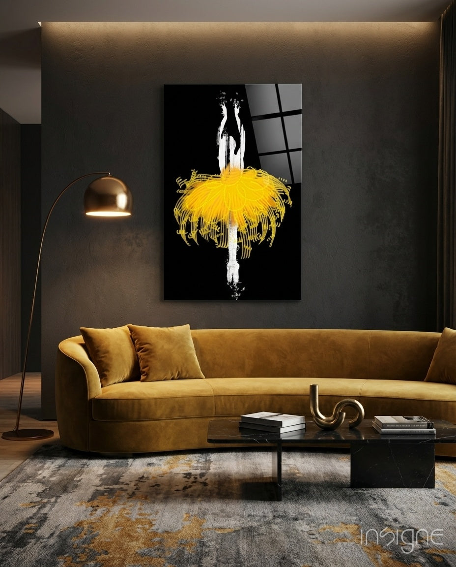 Ballerina Glass Wall Art - gold ballerina on tempered glass