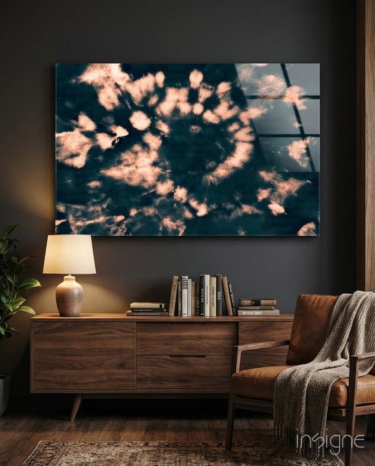 Coral Bloom Abstract Glass Wall Art in coral and teal tones