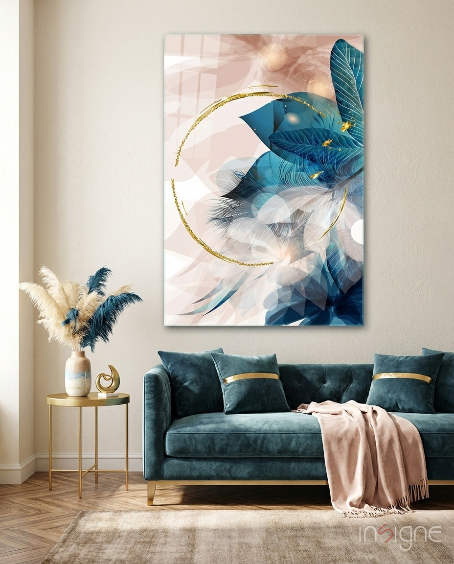 Abstract Flower glass wall art with floral bloom