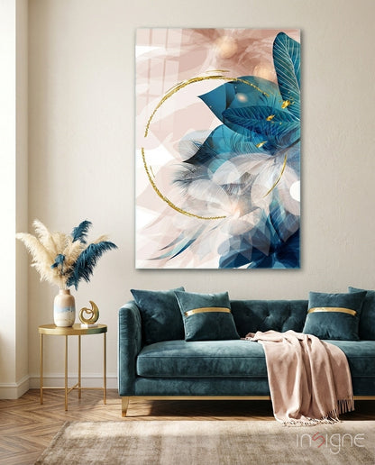 Abstract Flower glass wall art with floral bloom