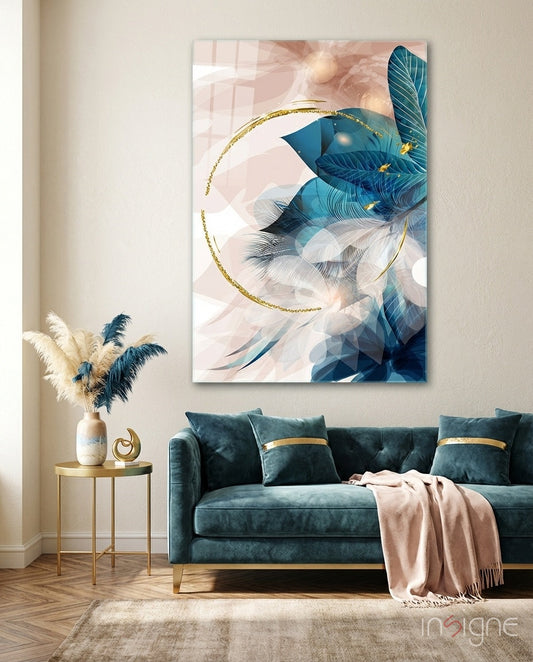 Abstract Flower glass wall art with floral bloom