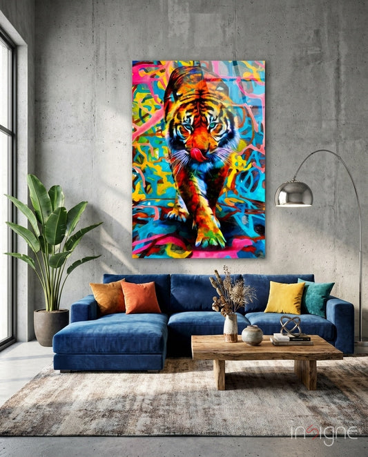 Graffiti tiger glass wall art
