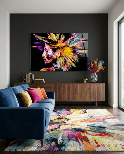 Color splash portrait glass wall art expressionist design