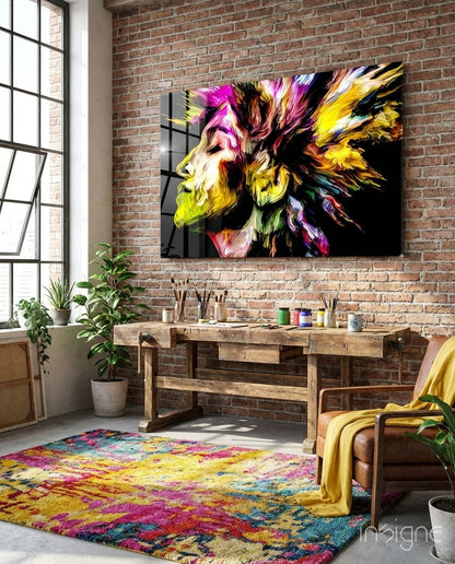 Golden Yellow Vivid Mind Profile glass wall art expressionist portrait print