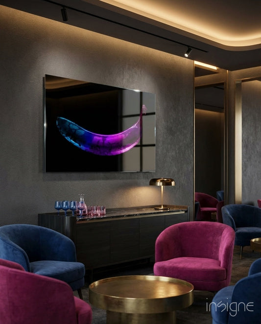 Neon Banana glow glass wall art