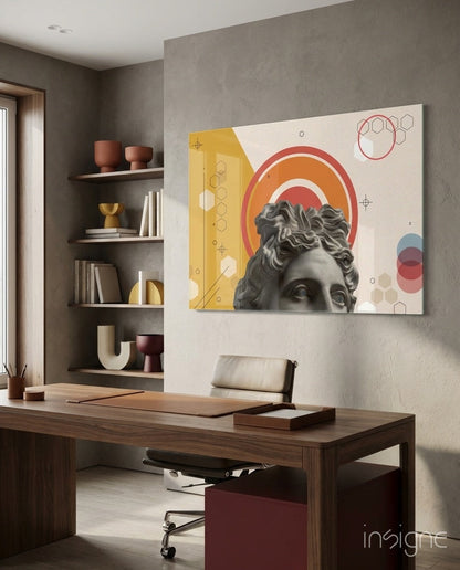 Apollo bust geometric collage glass wall art