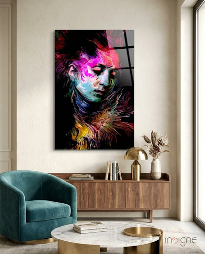 Veiled mind neon portrait glass wall art