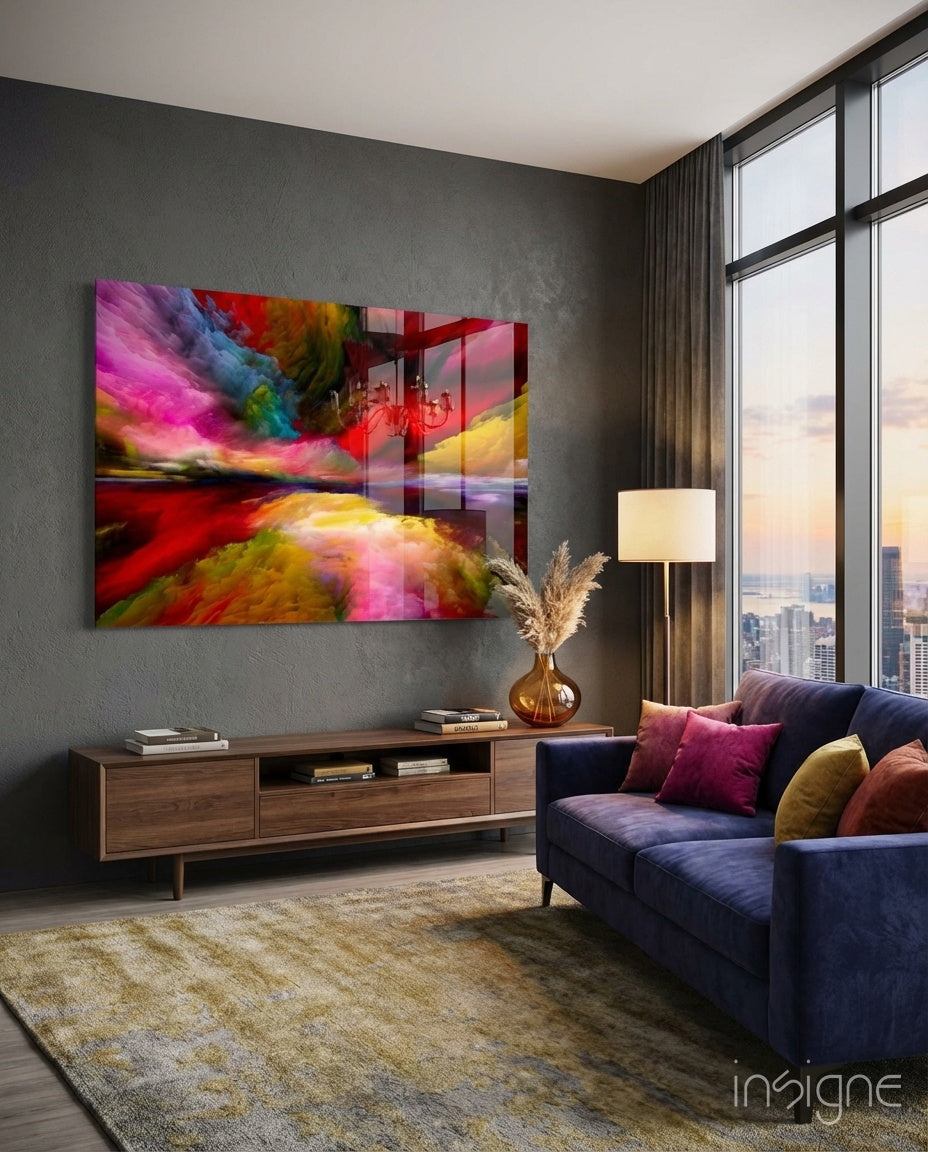 Dream horizon surreal glass wall art panel