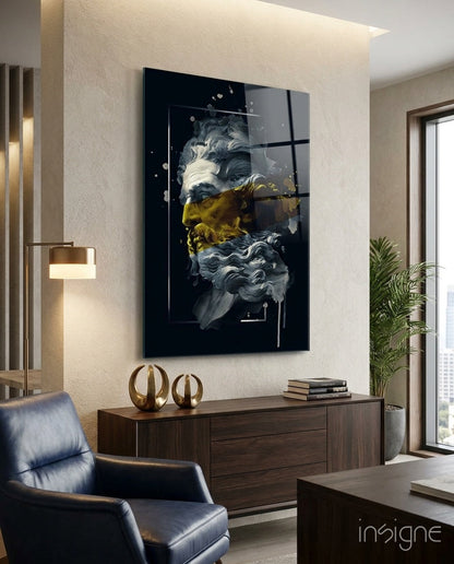 Gilded Poseidon Bust Glass Wall Art