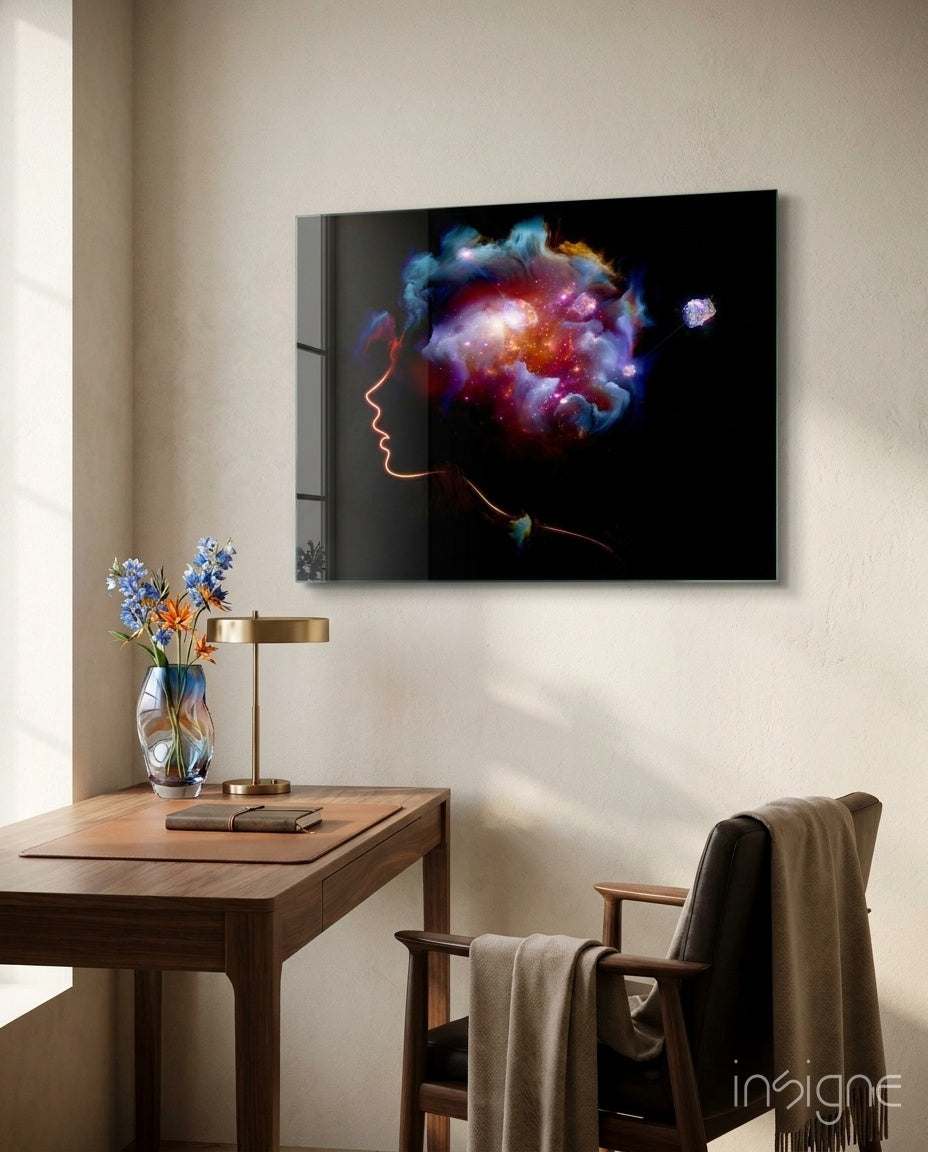 Cosmic Mind silhouette tempered glass wall art