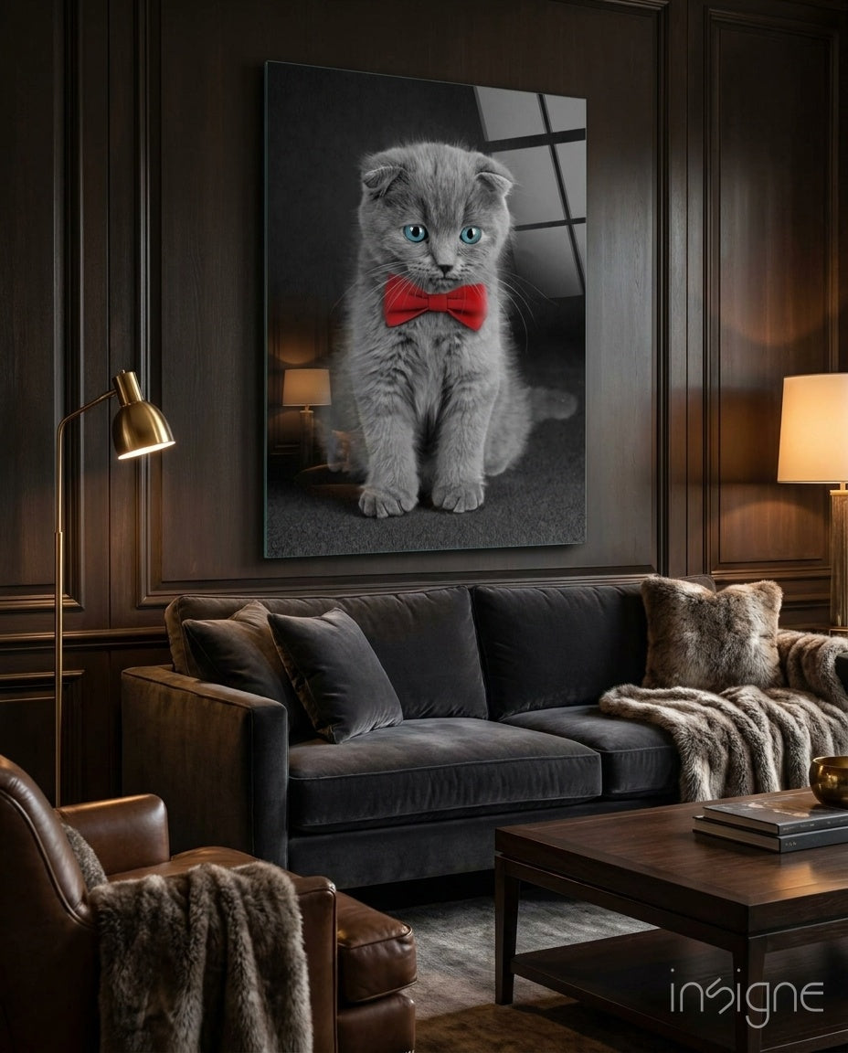 Bow-Tie Kitten Glass Wall Art - pet portrait