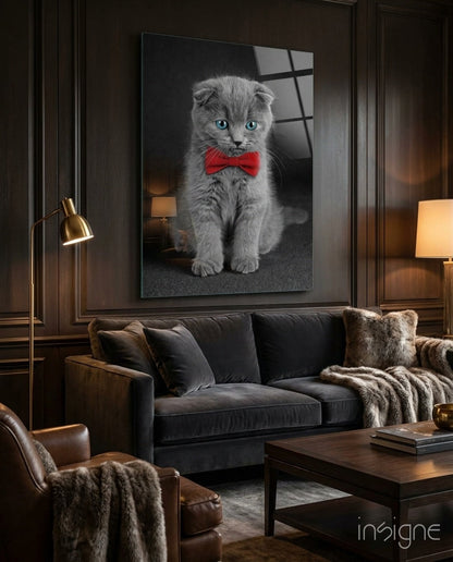 Bow-Tie Kitten Glass Wall Art - pet portrait