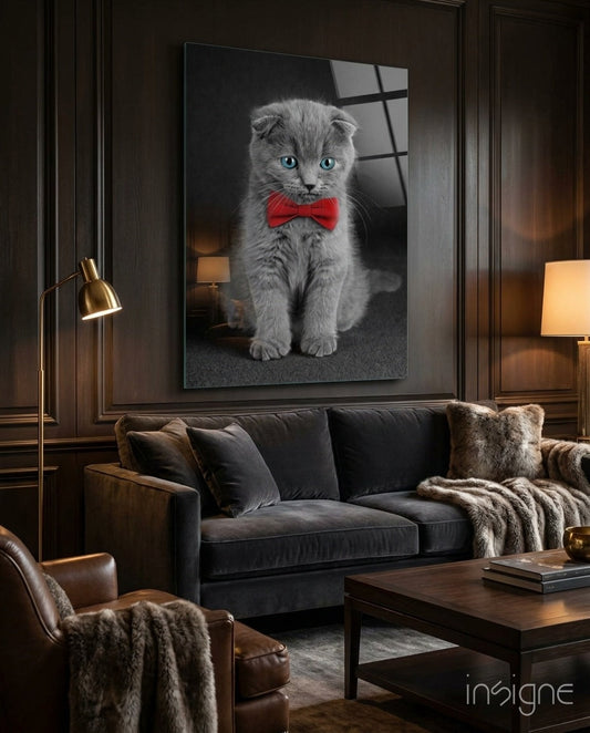 Bow-Tie Kitten Glass Wall Art - pet portrait